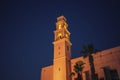 View on St. Peter`s Catholic Church in old city of Jaffa, Tel-Aviv, Israel. Night landscape Royalty Free Stock Photo