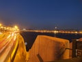 View of St. Petersburg at night. Neva river, bridges, night lighting. Russia