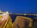 View of St. Petersburg at night. Neva river, bridges, night lighting. Russia