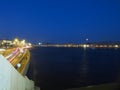 View of St. Petersburg at night. Neva river, bridges, night lighting. Russia