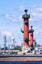 View of St. Petersburg. Rostral columns in sunny day