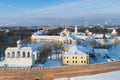 View of the St. Sophia Cathedral on a January afternoon aerial photography. Veliky Novgorod, Russia Royalty Free Stock Photo