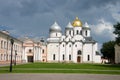 View of St. Sophia Cathedral under a thunder-storming sky. Veliky Novgorod Royalty Free Stock Photo