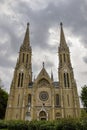 View of the St. Stephen`s Basilica in Budapest. The majestic catholic cathedral on cloudy sky background Royalty Free Stock Photo