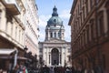 View of St. Stephen`s Basilica, a Roman Catholic basilica in Budapest, Hungary, summer sunny day