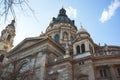 View of St. Stephen`s Basilica, a Roman Catholic basilica in Budapest, Hungary, summer sunny day