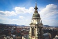 View of St. Stephen`s Basilica, a Roman Catholic basilica in Budapest, Hungary, summer sunny day