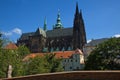 View of St. Vitus Cathedral on Prague Castle from the Royal Garden in Prague,Czech republic Royalty Free Stock Photo