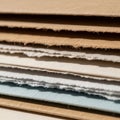 View of a stack of textured paper sheets in varying shades of beige, white, Royalty Free Stock Photo