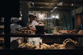 View of staff and visitors in an old bakery boulangerie in the Lille city centre. Royalty Free Stock Photo