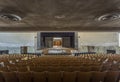 View of the stage in an abandoned auditorium