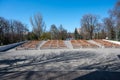 view from the stage to empty benches for spectators in a city park Royalty Free Stock Photo