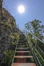 View on the stairways with sun in the background