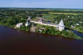 View of the Staraya Ladoga fortress shooting from a quadrocopter. Leningrad region, Russia Royalty Free Stock Photo