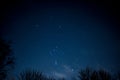 View of stars in a clear night sky with motion in clouds moving acroos the sky above Royalty Free Stock Photo