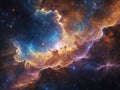 View of stars and nebula, a large, diffuse cloud of gas and dust in deep space