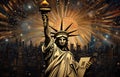 A view of the statue of liberty in New York in style Gustav Klimt Royalty Free Stock Photo