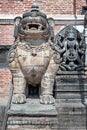 The statue of lion in Durbar Square, Bhaktapur, Kathmandu, Nepal Royalty Free Stock Photo