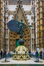 view of a statue situated in front of the main entrance to the cathedral in sevilla...IMAGE Royalty Free Stock Photo