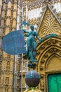 view of a statue situated in front of the main entrance to the cathedral in sevilla...IMAGE Royalty Free Stock Photo