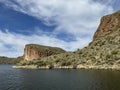 View of Canyon Lake and Rock Formations from a Steamboat in Arizona Royalty Free Stock Photo