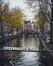 View from Steenhouwerijbrug bridge over the Leidsegracht canal in Amsterdam, Netherlands