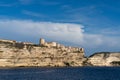 View of the steep cliffs and fortified town of Bonfacio on the south coast of Corsica