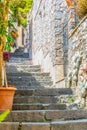 View of a steep path connecting Isola Bella and Taormina, Sicily, Italy Royalty Free Stock Photo