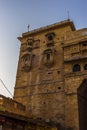 The view of the steep walls of the old city in Jaisalmer, Rajasthan, India