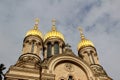 View on the steeples of the russian church at the neroberg in wiesbaden hessen germany