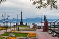 View of the Stela City of Military Glory and the Zavoiko VS monuments in Petropavlovsk, Russia.