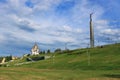 View Stella ROOK and the temple monument to George the victorious in the city of Samara Royalty Free Stock Photo