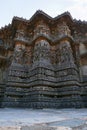 View of stellate form of shrine outer wall at the Hoysaleshwara Temple, Halebidu, Karnataka. View from South West.