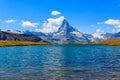 View of Stelli Lake Stellisee and Matterhorn mountain at summer in Zermatt, Swiss Alps, Switzerland Royalty Free Stock Photo