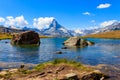 View of Stelli Lake (Stellisee) and Matterhorn mountain at summer in Zermatt, Swiss Alps, Switzerland Royalty Free Stock Photo