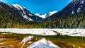 View of the still partly frozen Lower Joffre Lake in the Coast Mountain Range