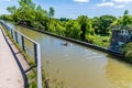 A view of the still water of the Iron Trunk aqueduct and the Grand Union canal at Wolverton, UK