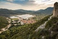 View of Ston town and its defensive walls, Peljesac Peninsula, Croatia. Ston was a major fort of the Ragusan Republic.