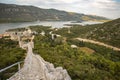 View of Ston town and its defensive walls, Peljesac Peninsula, Croatia. Ston was a major fort of the Ragusan Republic.