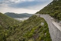 View of Ston town and its defensive walls, Peljesac Peninsula, Croatia. Ston was a major fort of the Ragusan Republic.