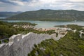 View of Ston town and its defensive walls, Peljesac Peninsula, Croatia. Ston was a major fort of the Ragusan Republic.