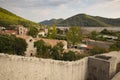 View of Ston town and its defensive walls, Peljesac Peninsula, Croatia. Ston was a major fort of the Ragusan Republic.