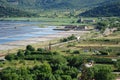 View at the Ston town suburbs and salt pans in Croatia