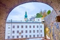 Theview through medieval stone arch, Salzburg, Austria