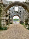 Stone archways at Portchester Castle in Portsmouth England.