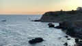 View of the stone beach and the Black Sea