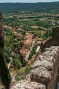 View of stone staircase, roofs and belfry in Moustiers-Sainte-Marie. Royalty Free Stock Photo