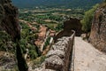 View of stone staircase, roofs and belfry in Moustiers-Sainte-Marie. Royalty Free Stock Photo