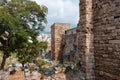 View of the stone walls of the old ancient crusader castle in the historic city of Byblos. The city is a UNESCO World Heritage Royalty Free Stock Photo