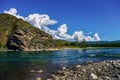 View from the stony shore of the mountain river Royalty Free Stock Photo